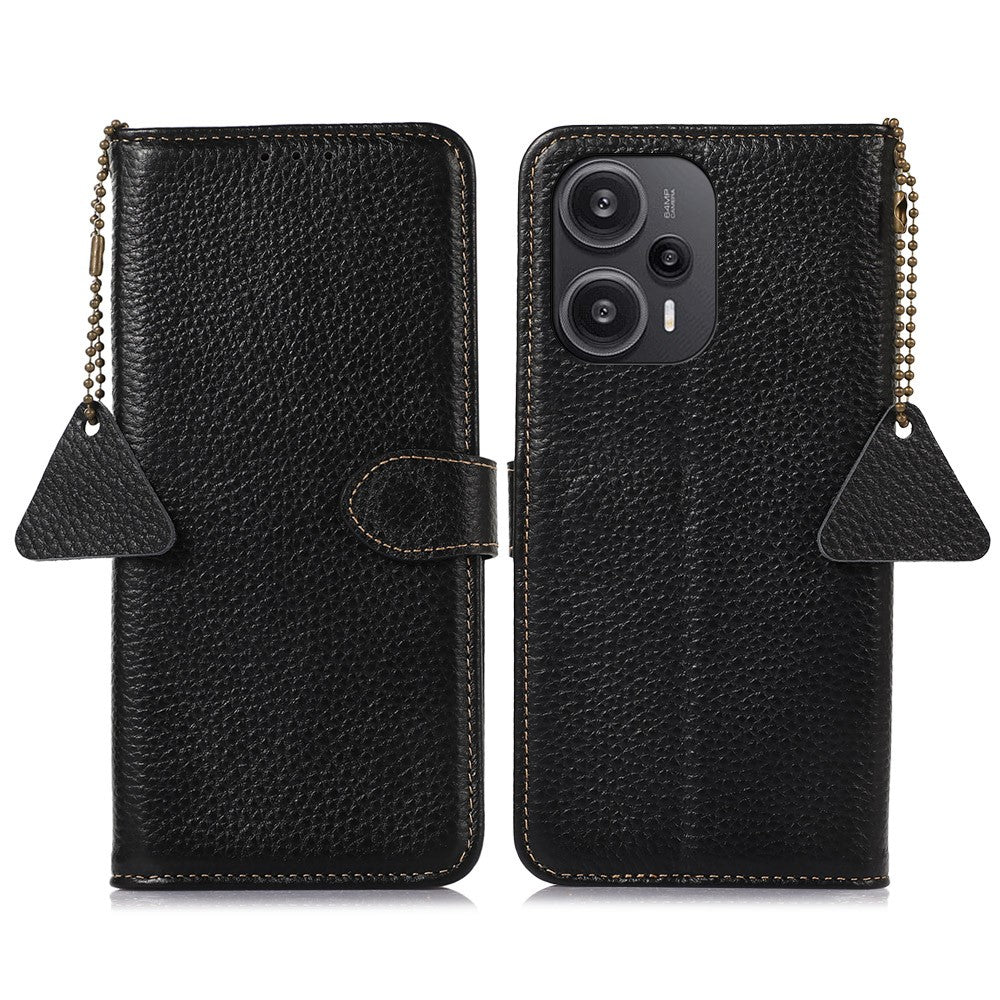 Xiaomi Redmi Note 12 Turbo / Poco F5 5G RFID-blockerande stativplånboksfodral i äkta nötläder