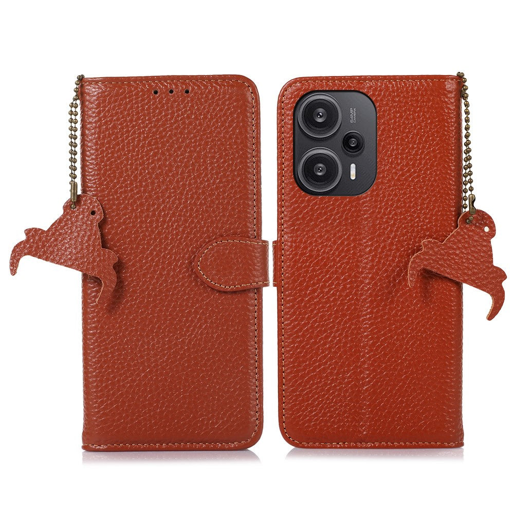 Xiaomi Redmi Note 12 Turbo / Poco F5 5G RFID-blockerande stativplånboksfodral i äkta nötläder