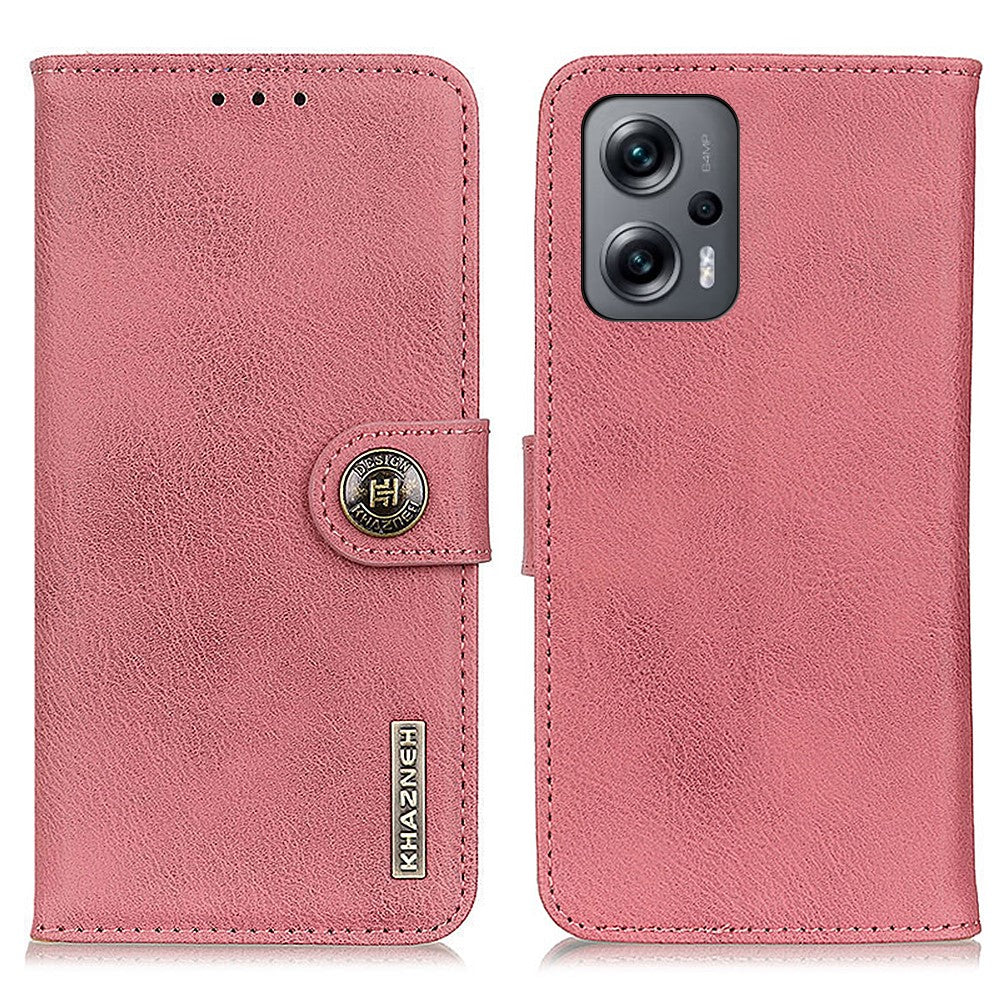 KHAZNEH För Xiaomi Redmi Note 12 Turbo / Poco F5 5G Stativ Plånboksfodral i Läder med Kohudtextur mobilskal