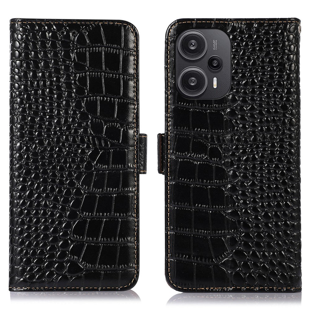 For Xiaomi Redmi Note 12 Turbo / Poco F5 5G RFID Blocking Phone Cover Genuine Cowhide Leather Stand Wallet Case