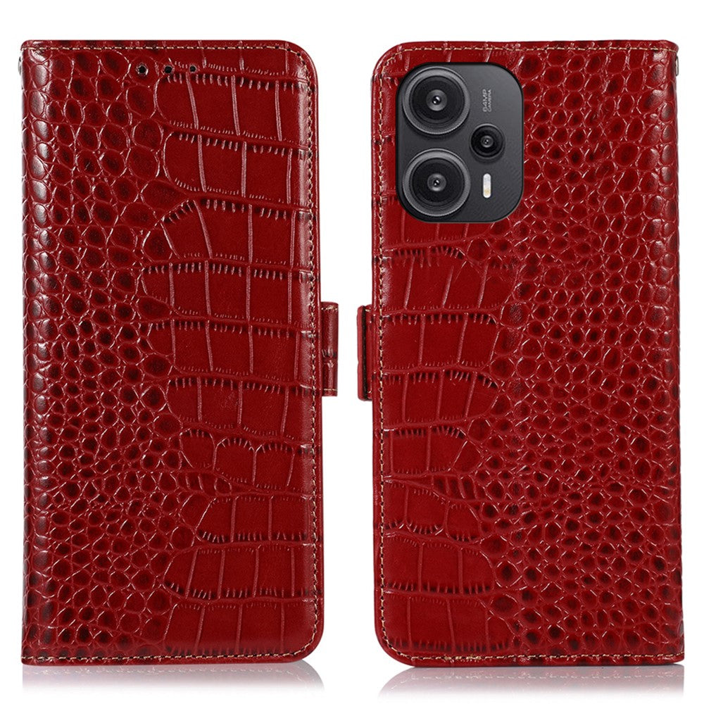 For Xiaomi Redmi Note 12 Turbo / Poco F5 5G RFID Blocking Phone Cover Genuine Cowhide Leather Stand Wallet Case