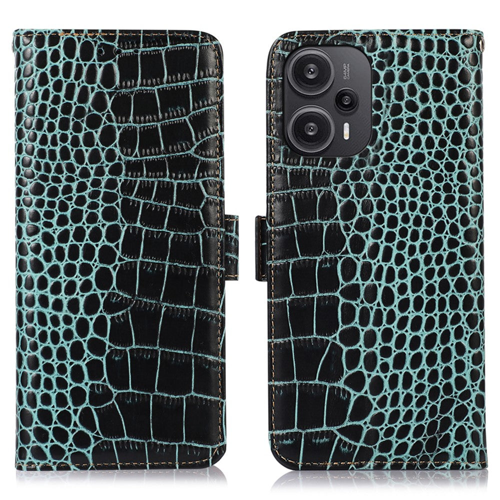For Xiaomi Redmi Note 12 Turbo / Poco F5 5G RFID Blocking Phone Cover Genuine Cowhide Leather Stand Wallet Case