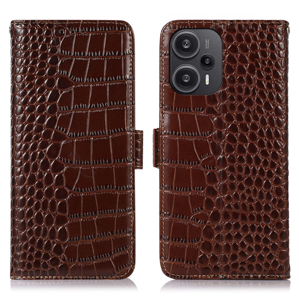 For Xiaomi Redmi Note 12 Turbo / Poco F5 5G RFID Blocking Phone Cover Genuine Cowhide Leather Stand Wallet Case