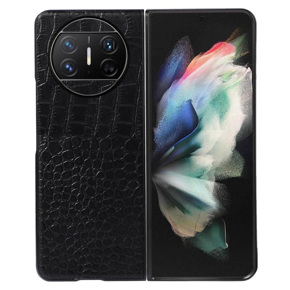 For Huawei Mate X3 5G Folding Phone Case Crocodile Texture Genuine Cowhide Leather Coated PC Cover