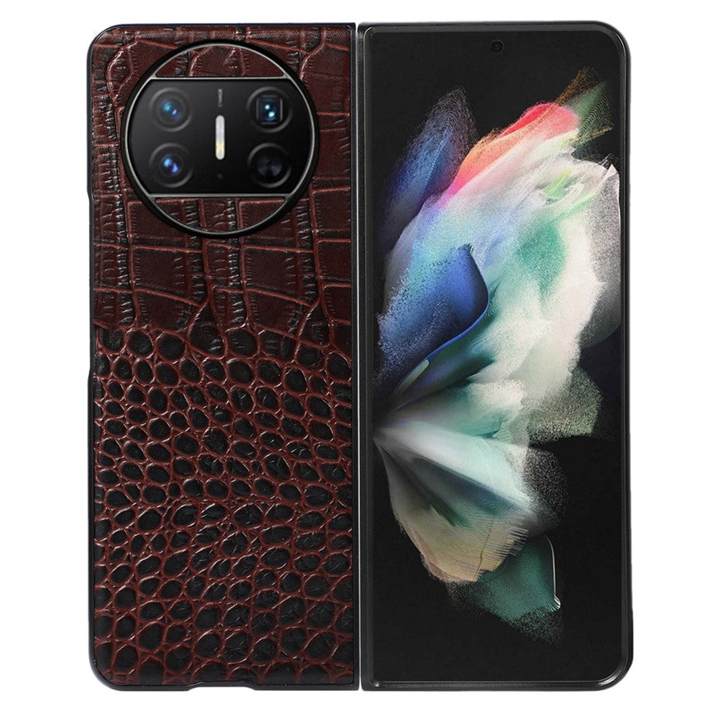 For Huawei Mate X3 5G Folding Phone Case Crocodile Texture Genuine Cowhide Leather Coated PC Cover