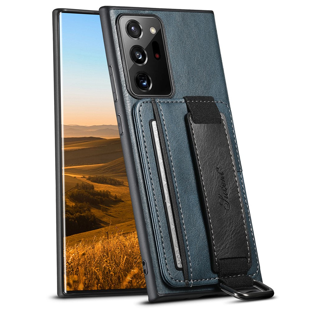 SUTENI H13 For Samsung Galaxy Note20 Ultra / Note20 Ultra 5G Card Holder Case Leather Coated PC+TPU Phone Cover with Kickstand and Hand Strap