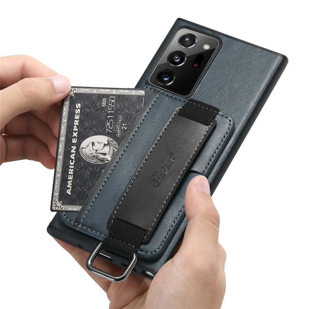 SUTENI H13 För Samsung Galaxy Note20 Ultra / Note20 Ultra 5G Korthållarskal Läderbelagt PC+TPU mobilskal med Stöd och Handrem