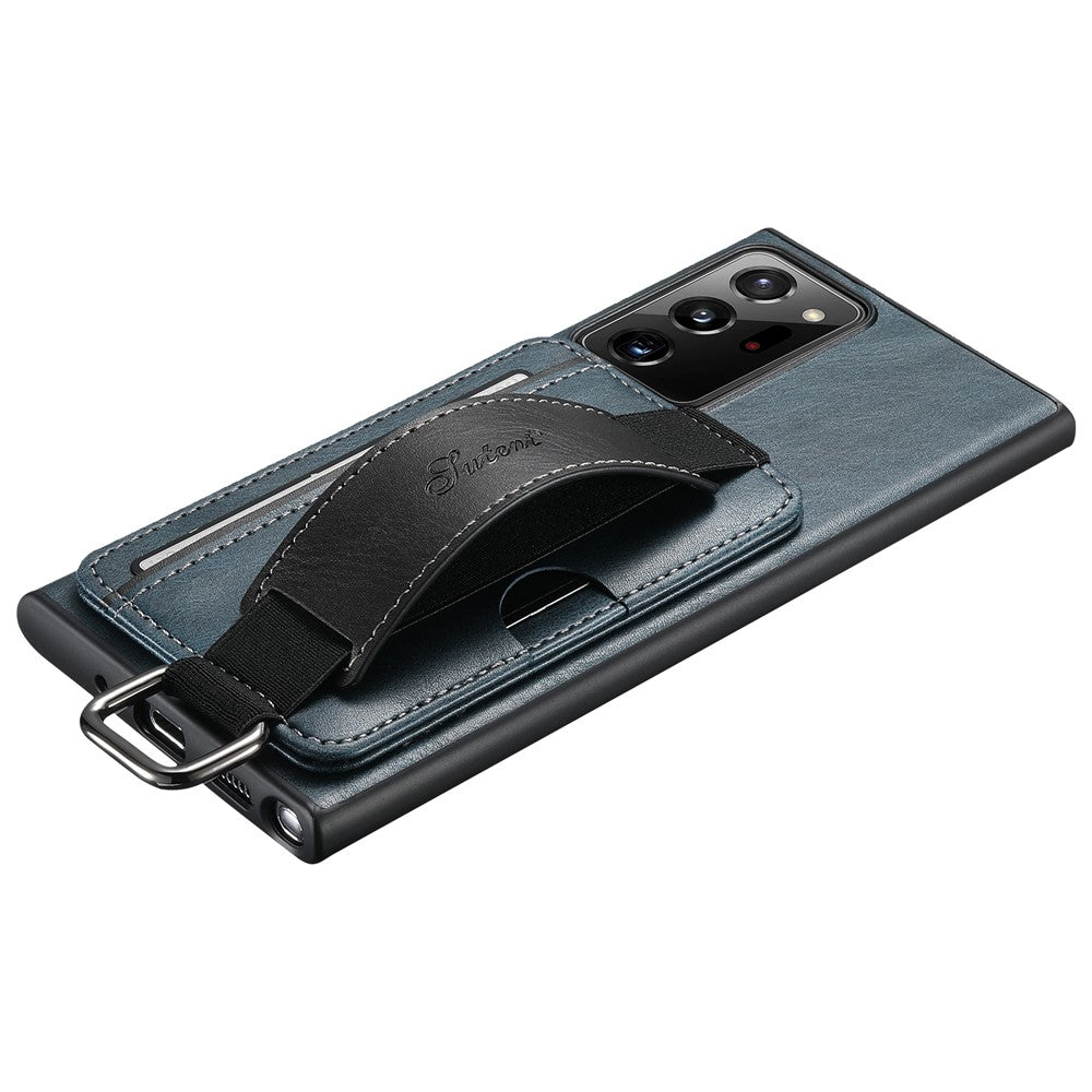 SUTENI H13 För Samsung Galaxy Note20 Ultra / Note20 Ultra 5G Korthållarskal Läderbelagt PC+TPU mobilskal med Stöd och Handrem
