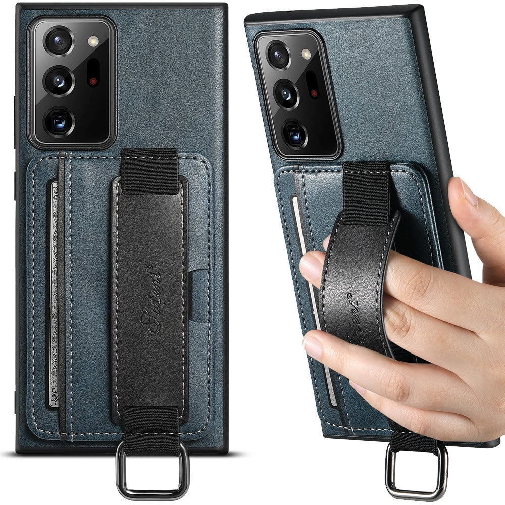 SUTENI H13 För Samsung Galaxy Note20 Ultra / Note20 Ultra 5G Korthållarskal Läderbelagt PC+TPU mobilskal med Stöd och Handrem