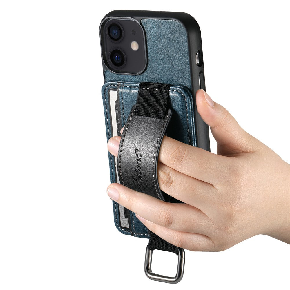 SUTENI H13 til iPhone 12 mini 5,4 tommer kortholderetui med håndrem, støttefod, læderbelagt PC+TPU telefoncover