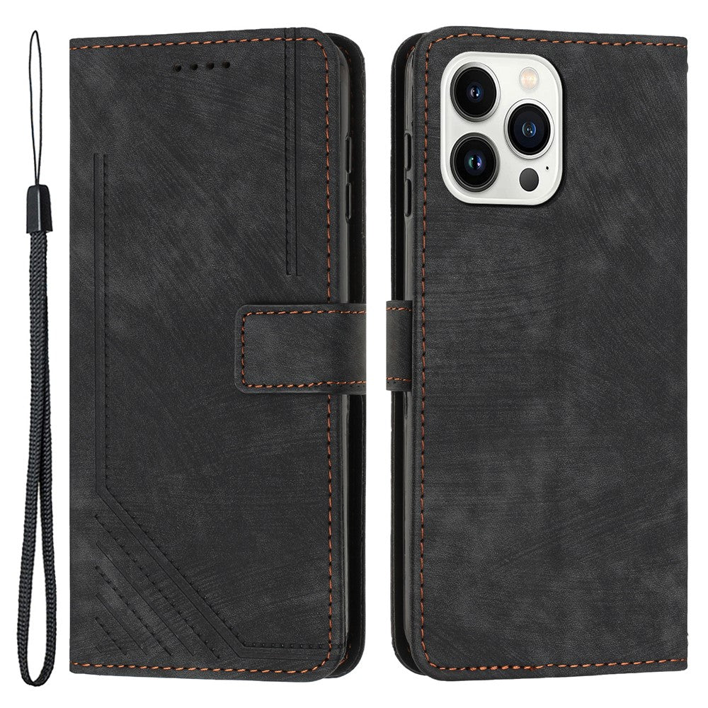Til iPhone 13 Pro Læder Stand Wallet Telefoncover Hudvenlige Linjer Præget Telefoncover