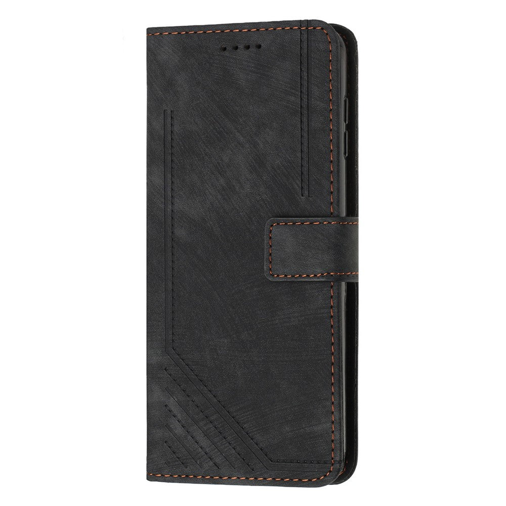 Til iPhone 13 Pro Læder Stand Wallet Telefoncover Hudvenlige Linjer Præget Telefoncover