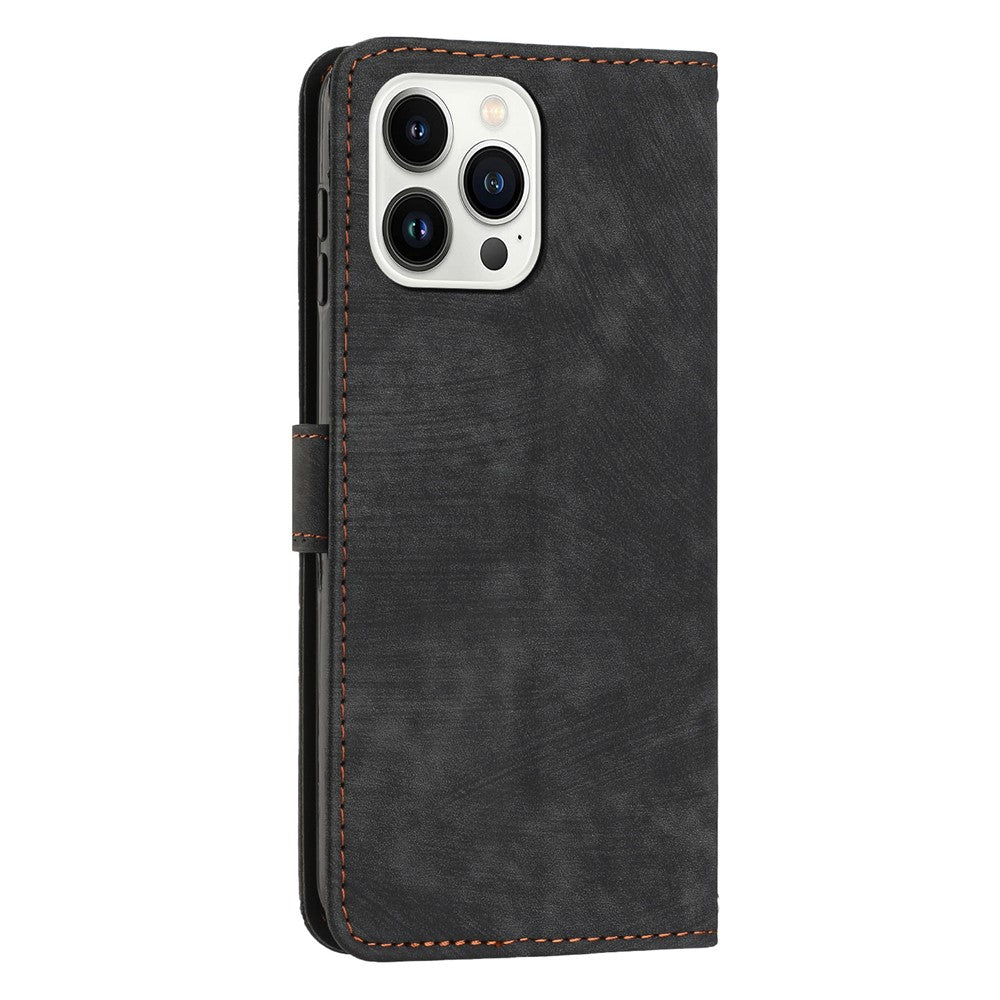 Til iPhone 13 Pro Læder Stand Wallet Telefoncover Hudvenlige Linjer Præget Telefoncover