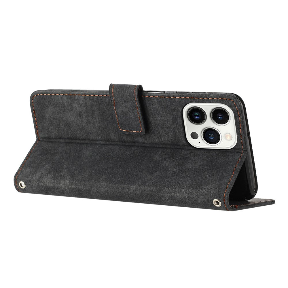 Til iPhone 13 Pro Læder Stand Wallet Telefoncover Hudvenlige Linjer Præget Telefoncover