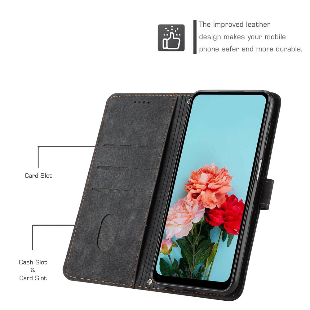 Til iPhone 13 Pro Læder Stand Wallet Telefoncover Hudvenlige Linjer Præget Telefoncover
