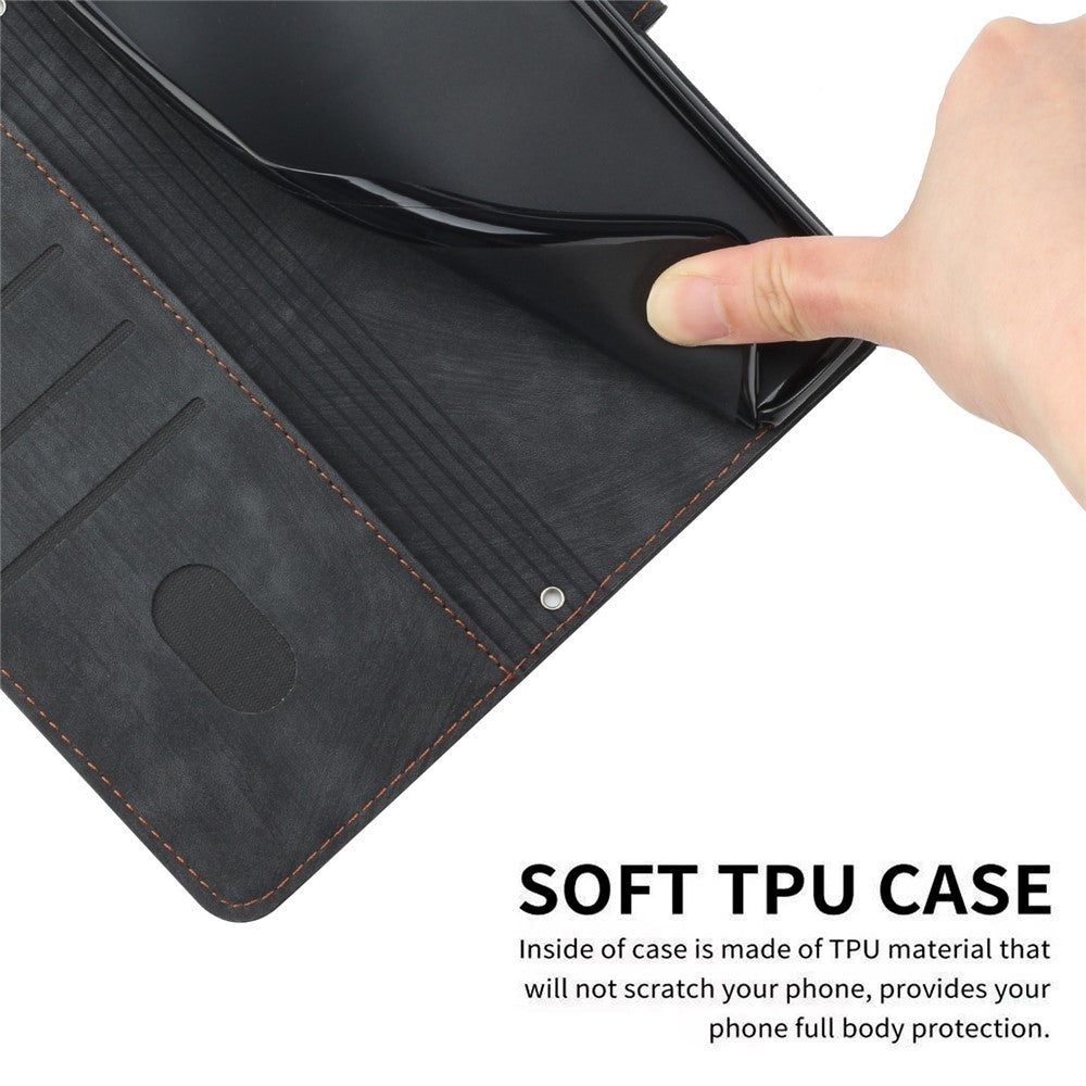 Til iPhone 13 Pro Læder Stand Wallet Telefoncover Hudvenlige Linjer Præget Telefoncover