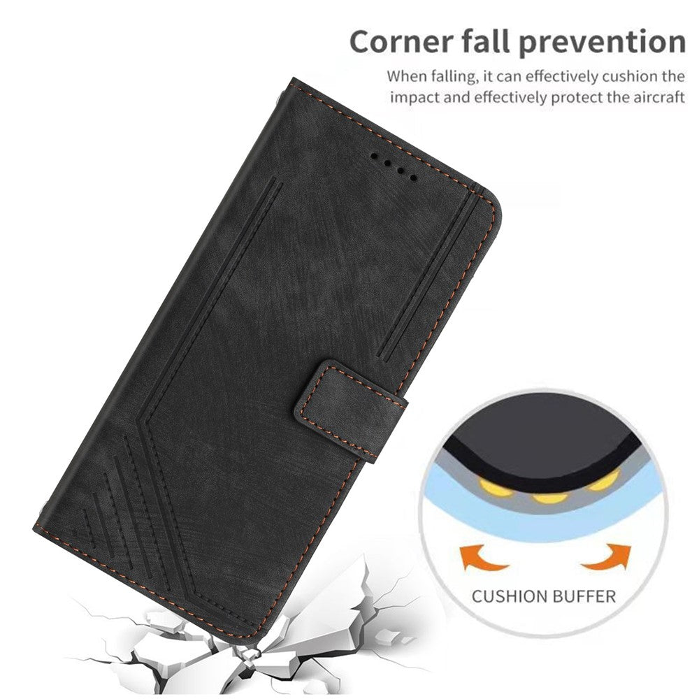 Til iPhone 13 Pro Læder Stand Wallet Telefoncover Hudvenlige Linjer Præget Telefoncover