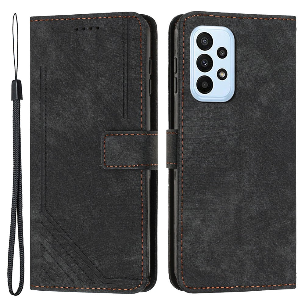 For Samsung Galaxy A52s 5G / A52 4G / 5G Lines Imprinted PU Leather Case Skin-Touch Wallet Phone Cover