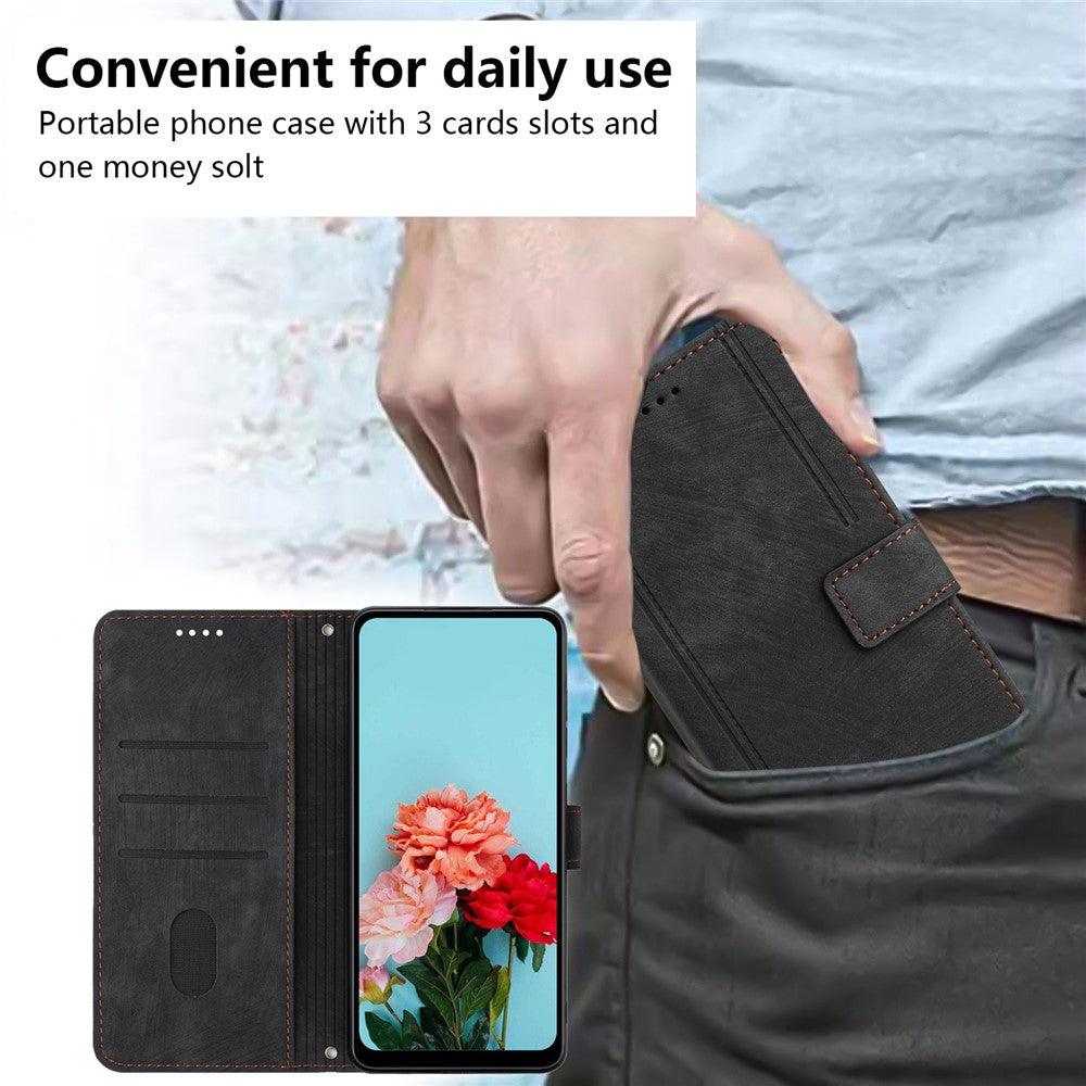 For Samsung Galaxy A52s 5G / A52 4G / 5G Lines Imprinted PU Leather Case Skin-Touch Wallet Phone Cover