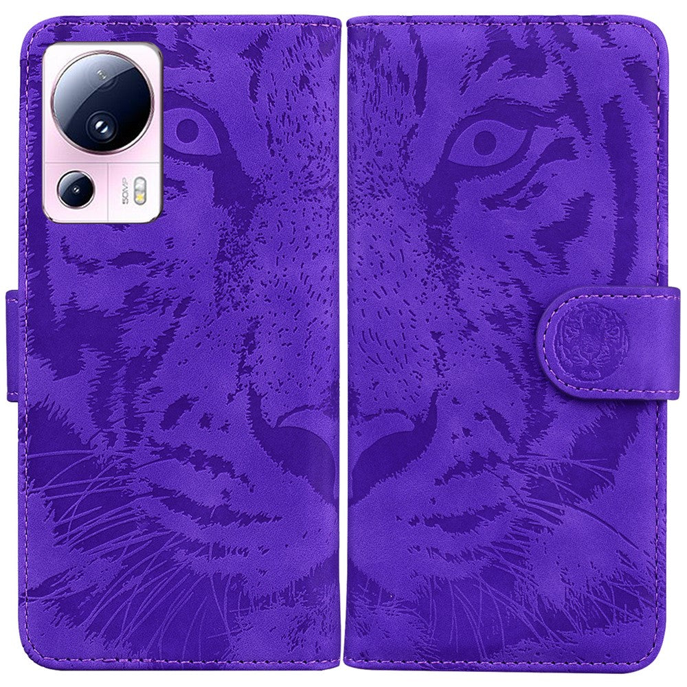 Wallet Stand Case for Xiaomi 13 Lite / Civi 2 5G PU Leather Tiger Imprinted Shockproof Phone Cover