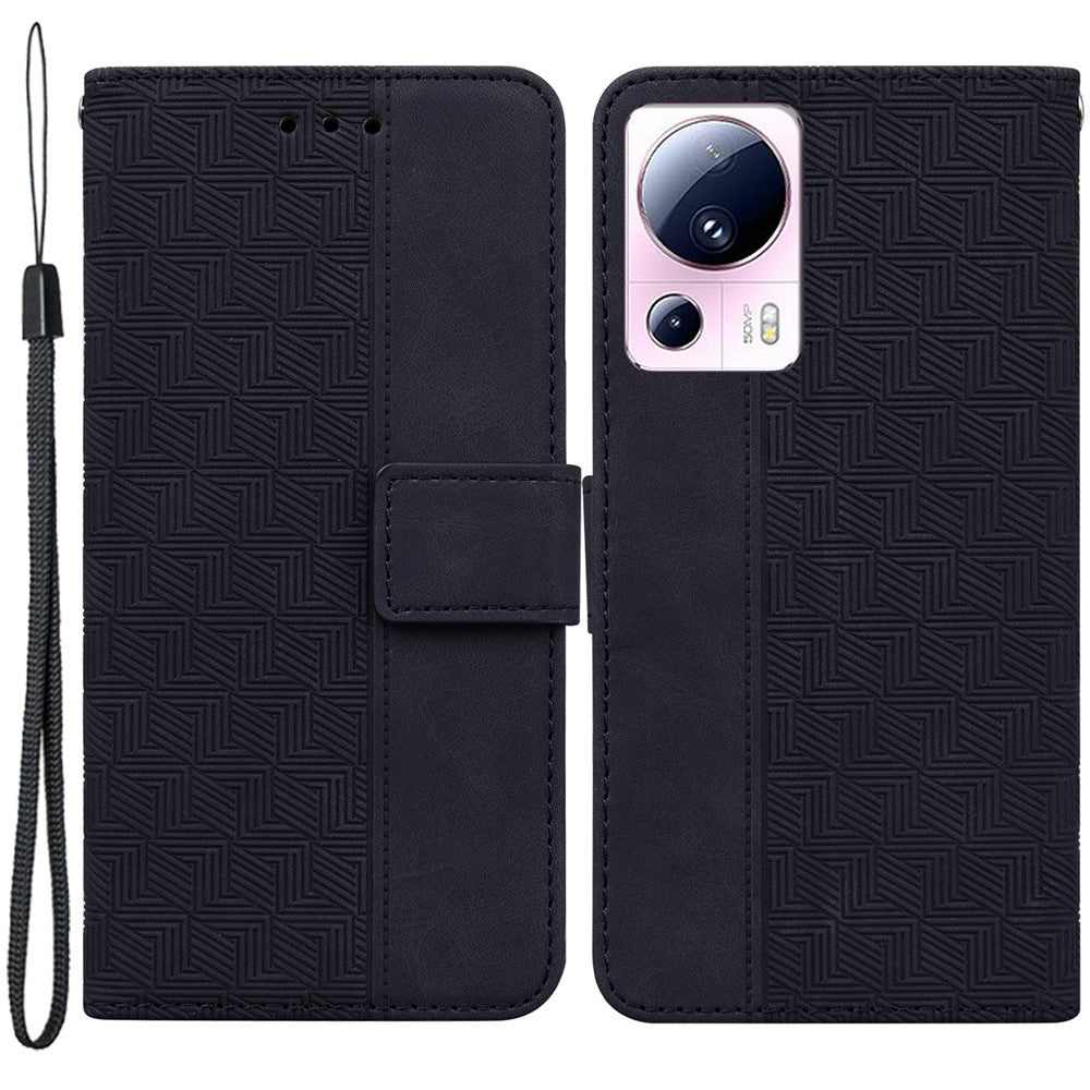Xiaomi 13 Lite / Civi 2 5G plånboksfodral i läder med geometriskt mönster, stativ och prägel