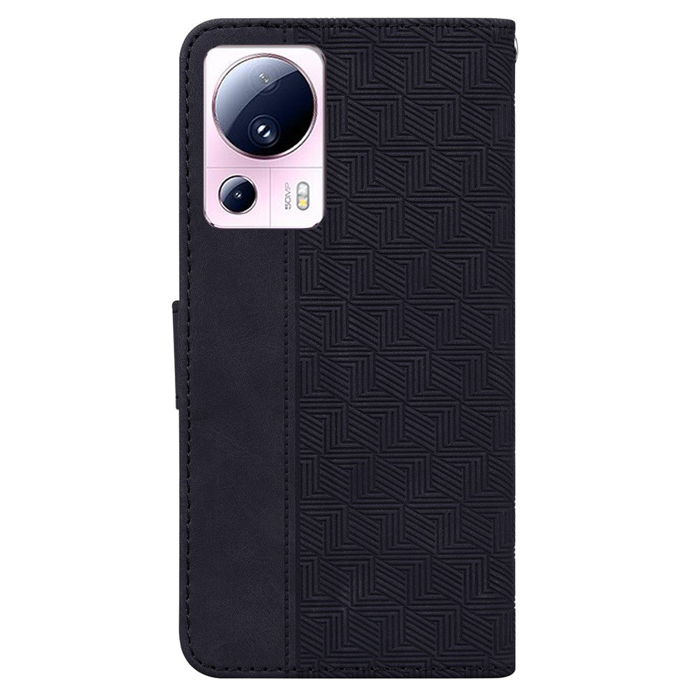 Xiaomi 13 Lite / Civi 2 5G plånboksfodral i läder med geometriskt mönster, stativ och prägel