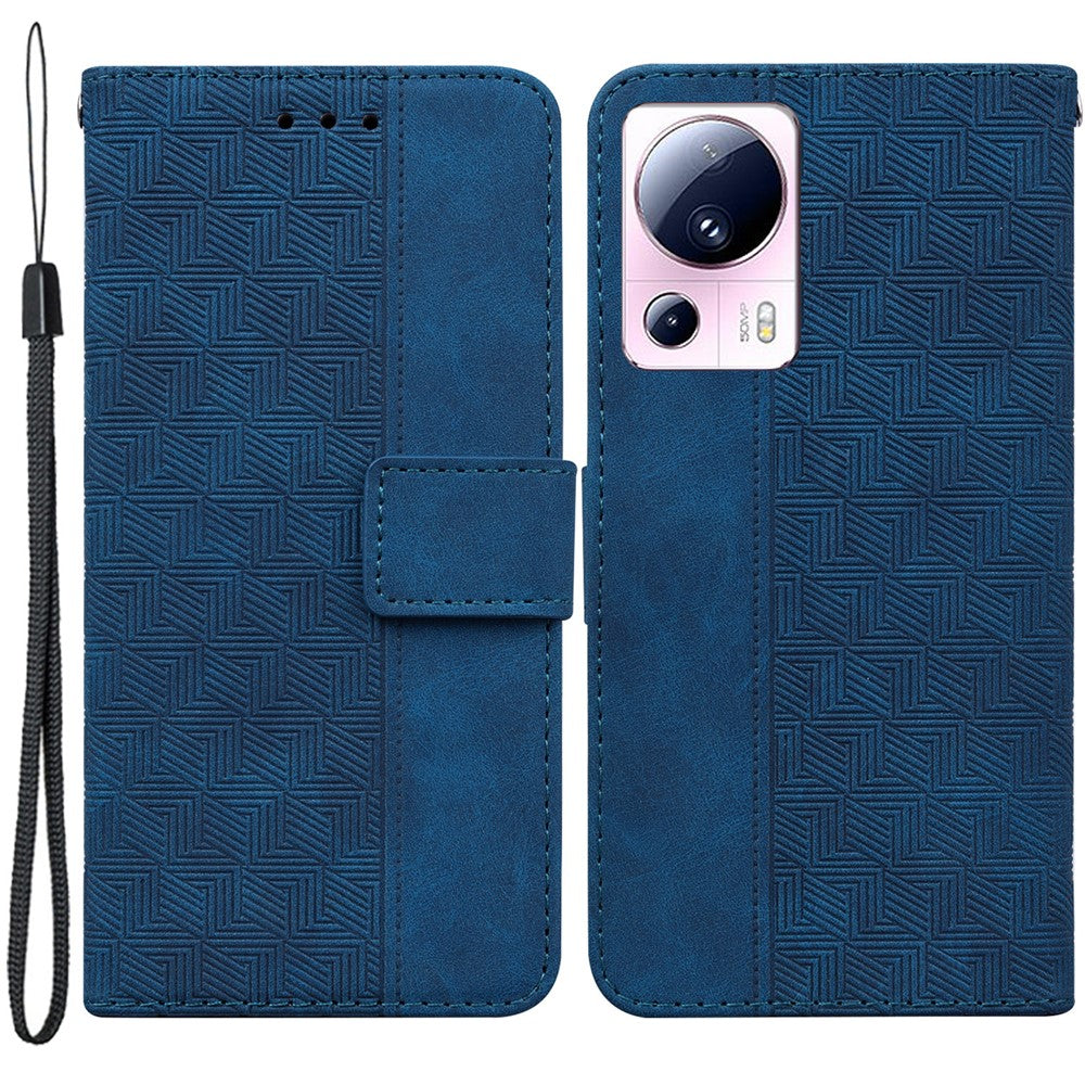 Xiaomi 13 Lite / Civi 2 5G plånboksfodral i läder med geometriskt mönster, stativ och prägel