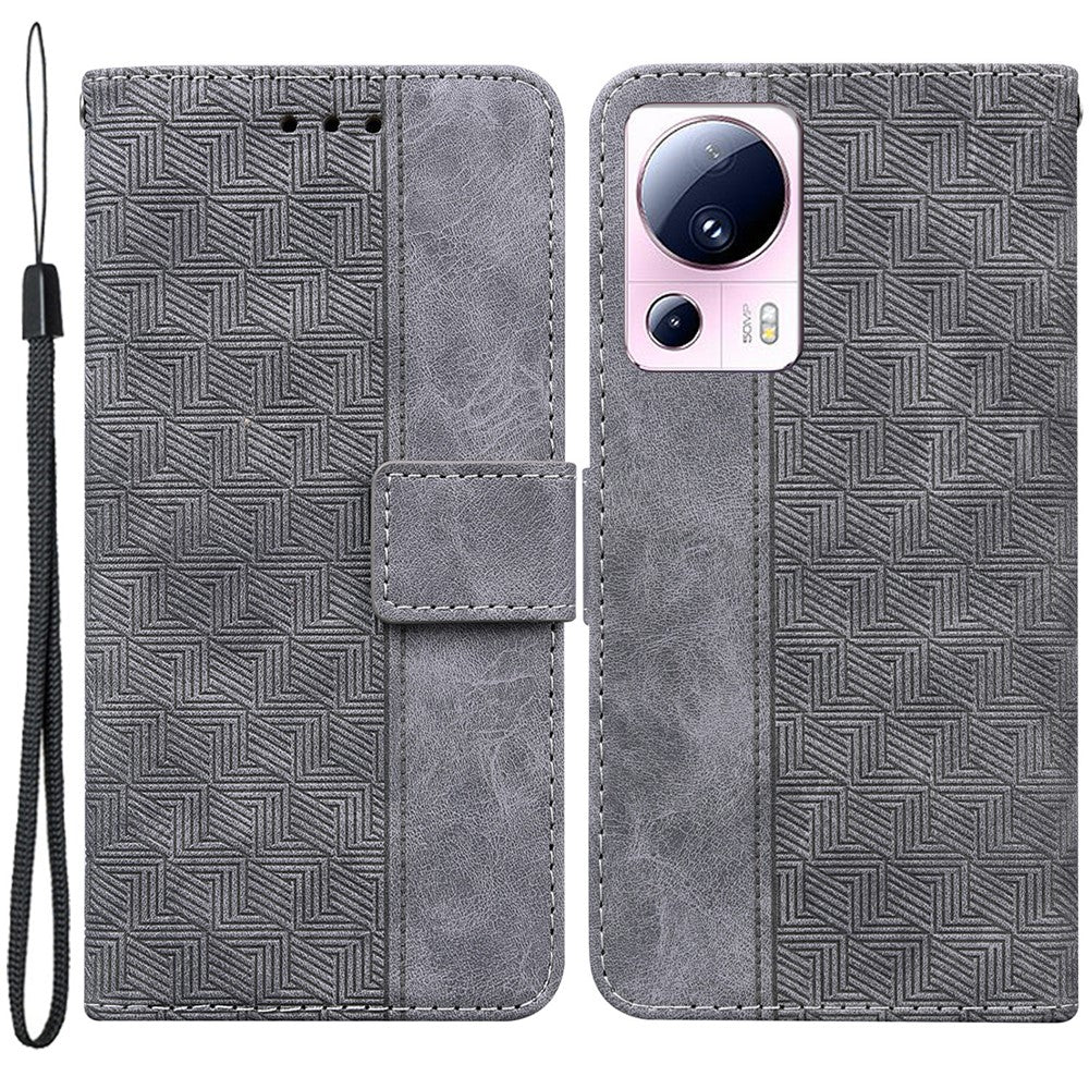 Xiaomi 13 Lite / Civi 2 5G plånboksfodral i läder med geometriskt mönster, stativ och prägel