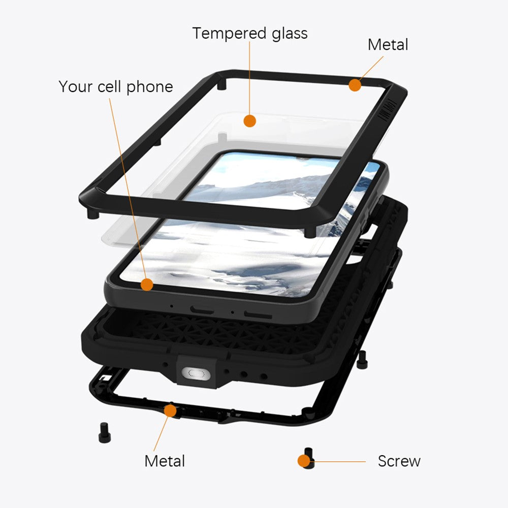 LOVE MEI For Samsung Galaxy A34 5G Silicone + Metal Anti-drop Rugged Phone Case with Built-in Tempered Screen Protector