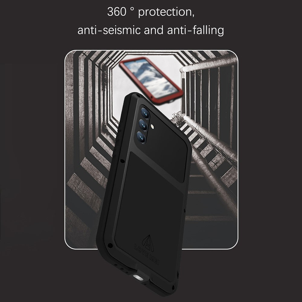 LOVE MEI For Samsung Galaxy A34 5G Silicone + Metal Anti-drop Rugged Phone Case with Built-in Tempered Screen Protector