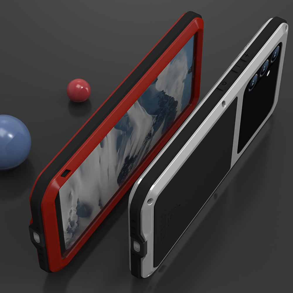 LOVE MEI For Samsung Galaxy A34 5G Silicone + Metal Anti-drop Rugged Phone Case with Built-in Tempered Screen Protector