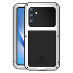 LOVE MEI For Samsung Galaxy A34 5G Silicone + Metal Anti-drop Rugged Phone Case with Built-in Tempered Screen Protector
