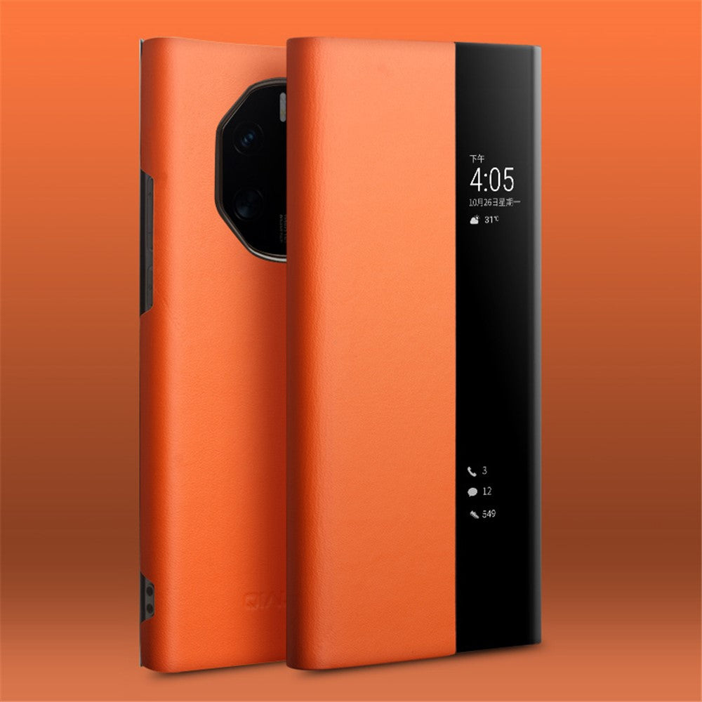QIALINO mobilskal till Huawei Mate 50 RS Porsche Design 4G Kohud Läder PC-fodral Fallskydd Stötsäkert Skal