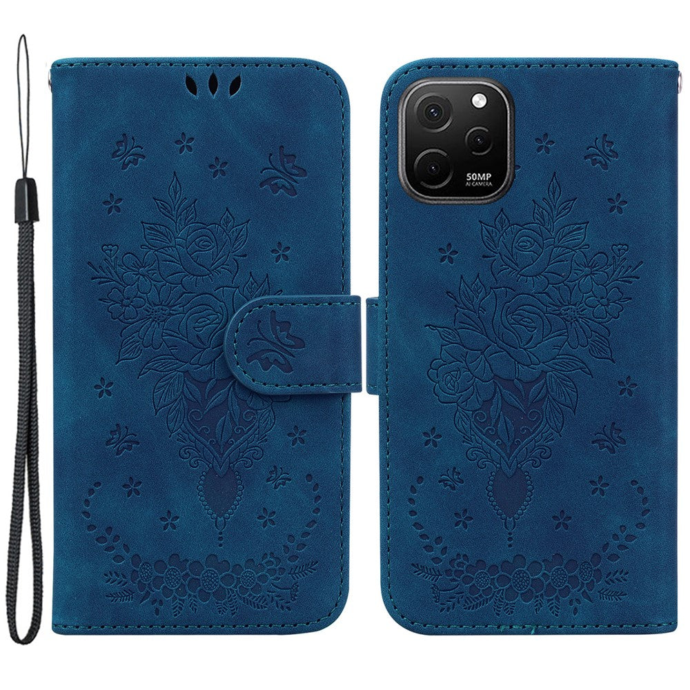 Huawei Nova Y61 4G / Enjoy 50z 4G Plånboksfodral i läder med tryckt rosa fjäril