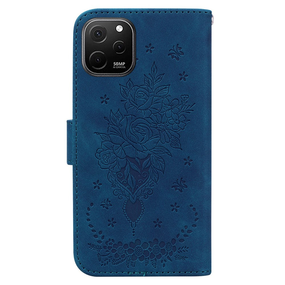 Huawei Nova Y61 4G / Enjoy 50z 4G Plånboksfodral i läder med tryckt rosa fjäril