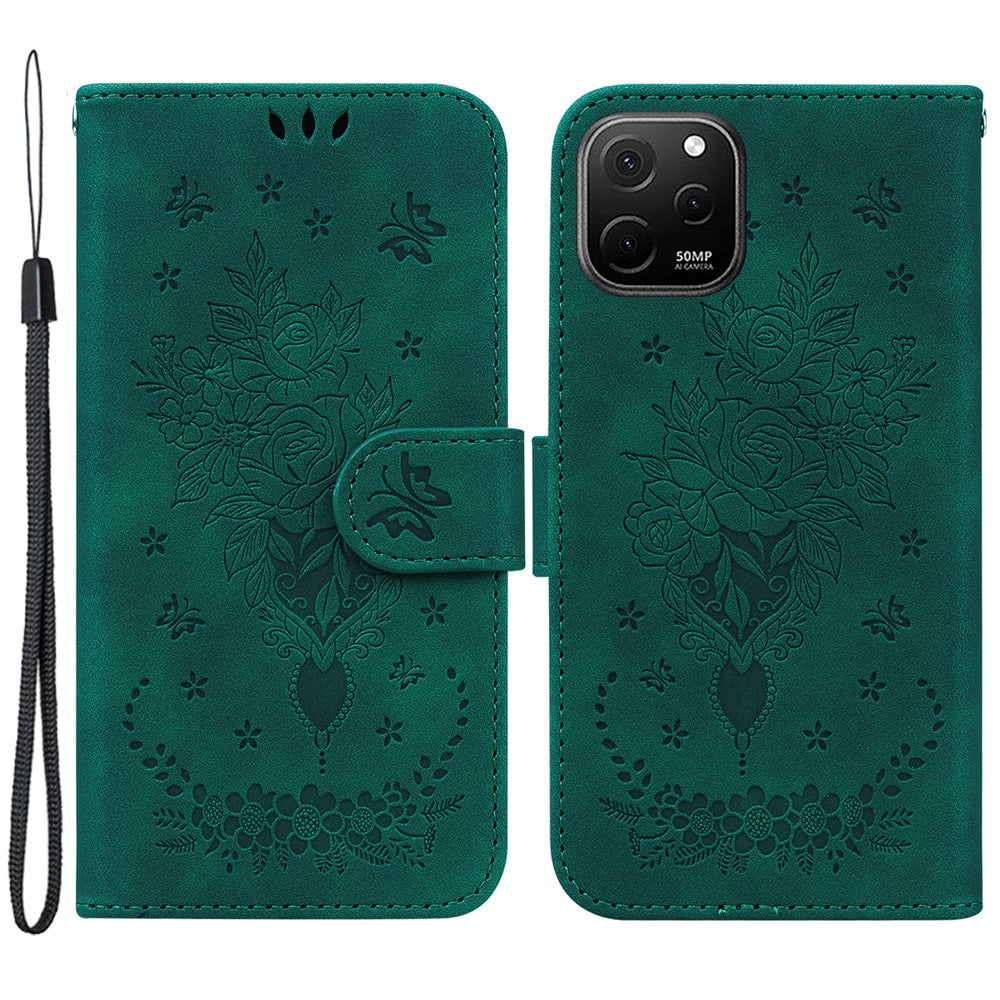 Huawei Nova Y61 4G / Enjoy 50z 4G Plånboksfodral i läder med tryckt rosa fjäril