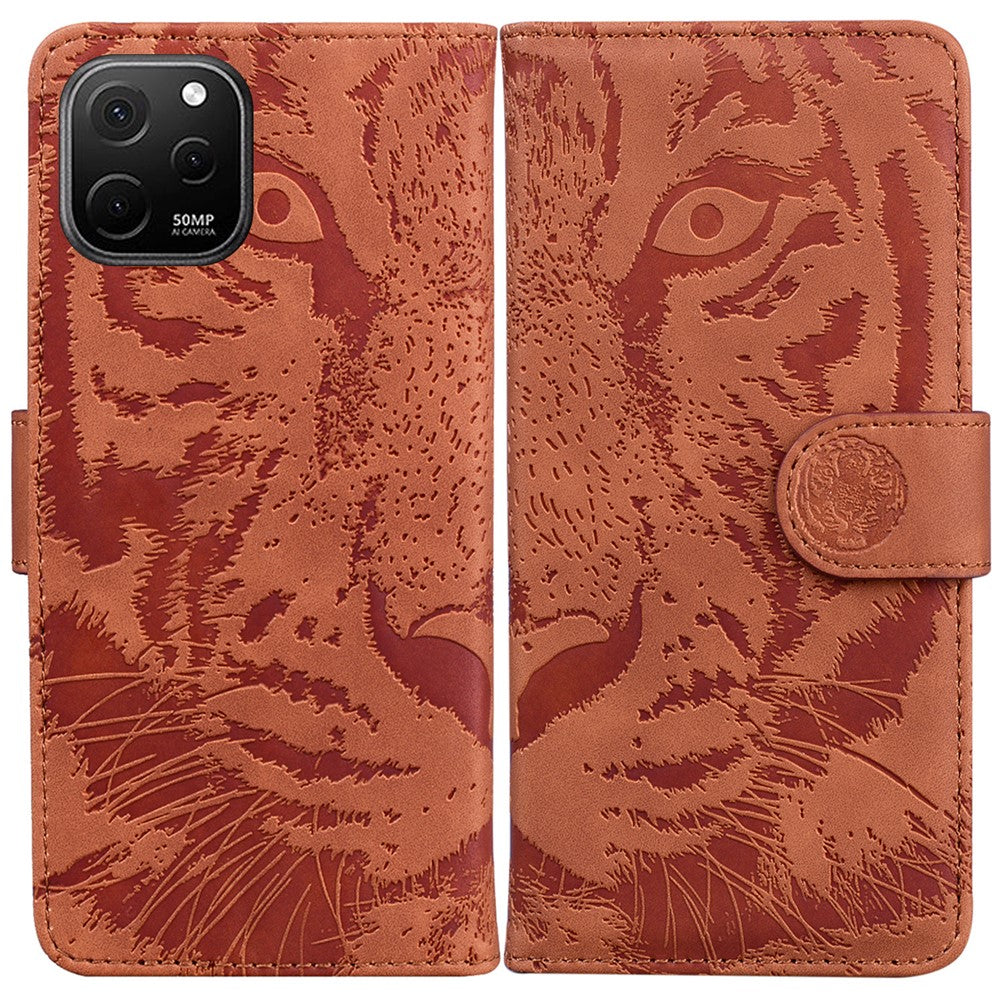 Wallet Stand Shell for Huawei nova Y61 4G / Enjoy 50z 4G Phone Cover Tiger Imprinted PU Leather Case