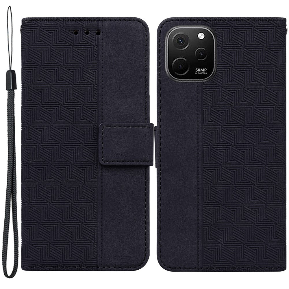Phone Leather Shell for Huawei nova Y61 4G / Enjoy 50z 4G Wallet Case Geometry Pattern Imprinted Stand Cover