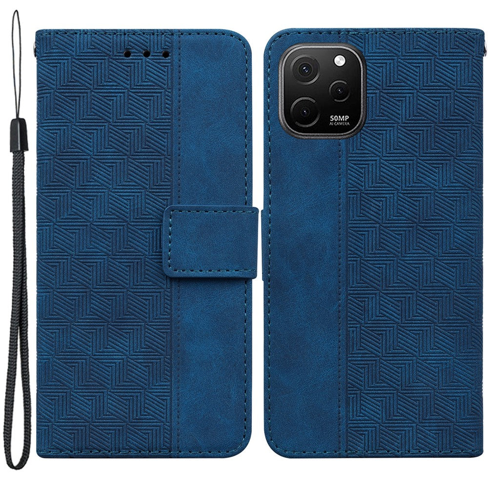 mobilskal i läder för Huawei nova Y61 4G / Enjoy 50z 4G plånboksfodral med geometriskt mönster och präglat stativ