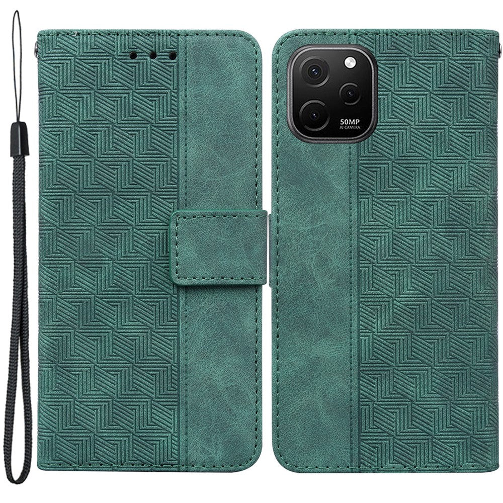 mobilskal i läder för Huawei nova Y61 4G / Enjoy 50z 4G plånboksfodral med geometriskt mönster och präglat stativ