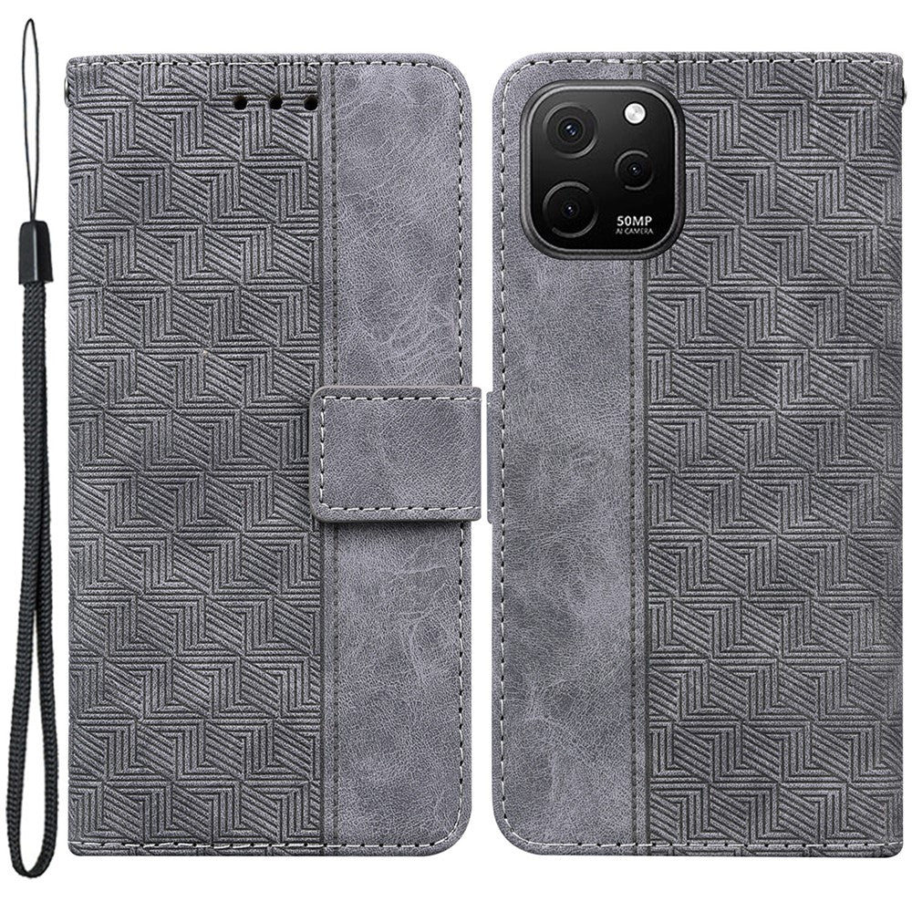 Phone Leather Shell for Huawei nova Y61 4G / Enjoy 50z 4G Wallet Case Geometry Pattern Imprinted Stand Cover