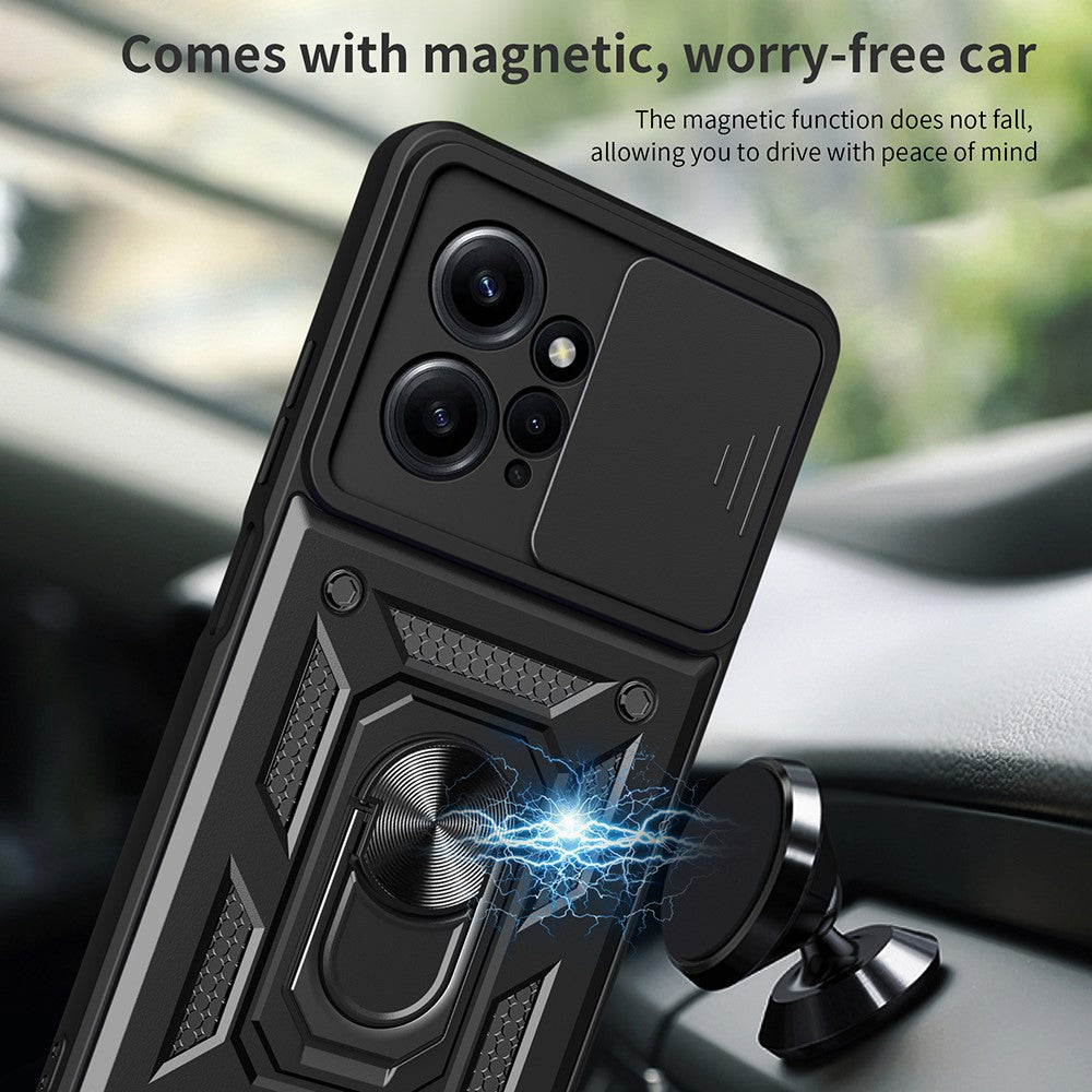 For Xiaomi Redmi Note 12 4G Kickstand Phone Case Slide Lens Protection PC+TPU Cover