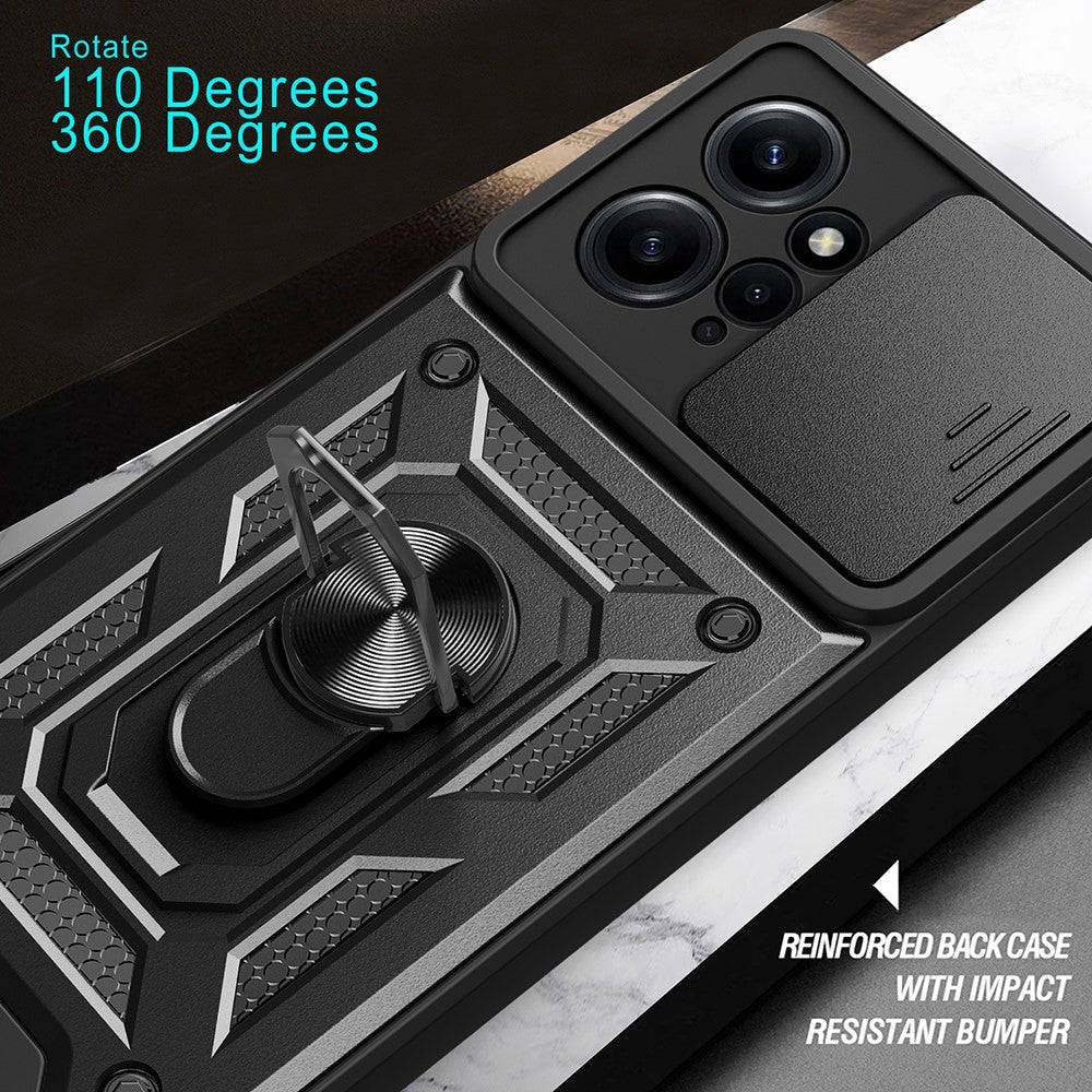 Xiaomi Redmi Note 12 4G Stativ mobilskal Skjutbart Linsskydd PC+TPU Skal