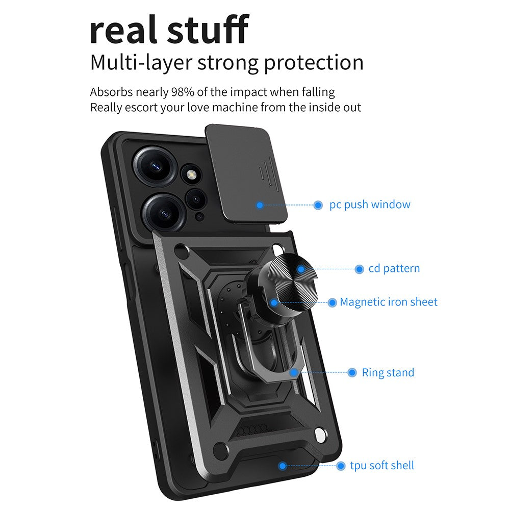 For Xiaomi Redmi Note 12 4G Kickstand Phone Case Slide Lens Protection PC+TPU Cover