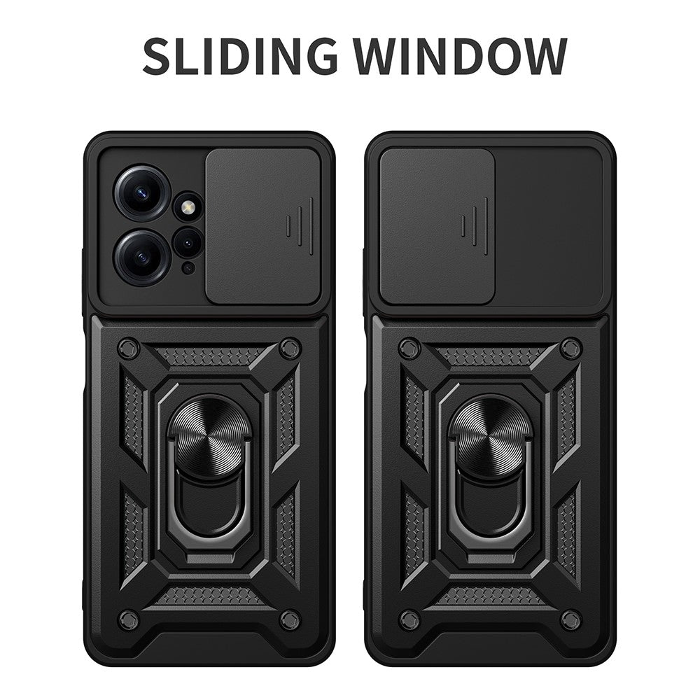 For Xiaomi Redmi Note 12 4G Kickstand Phone Case Slide Lens Protection PC+TPU Cover