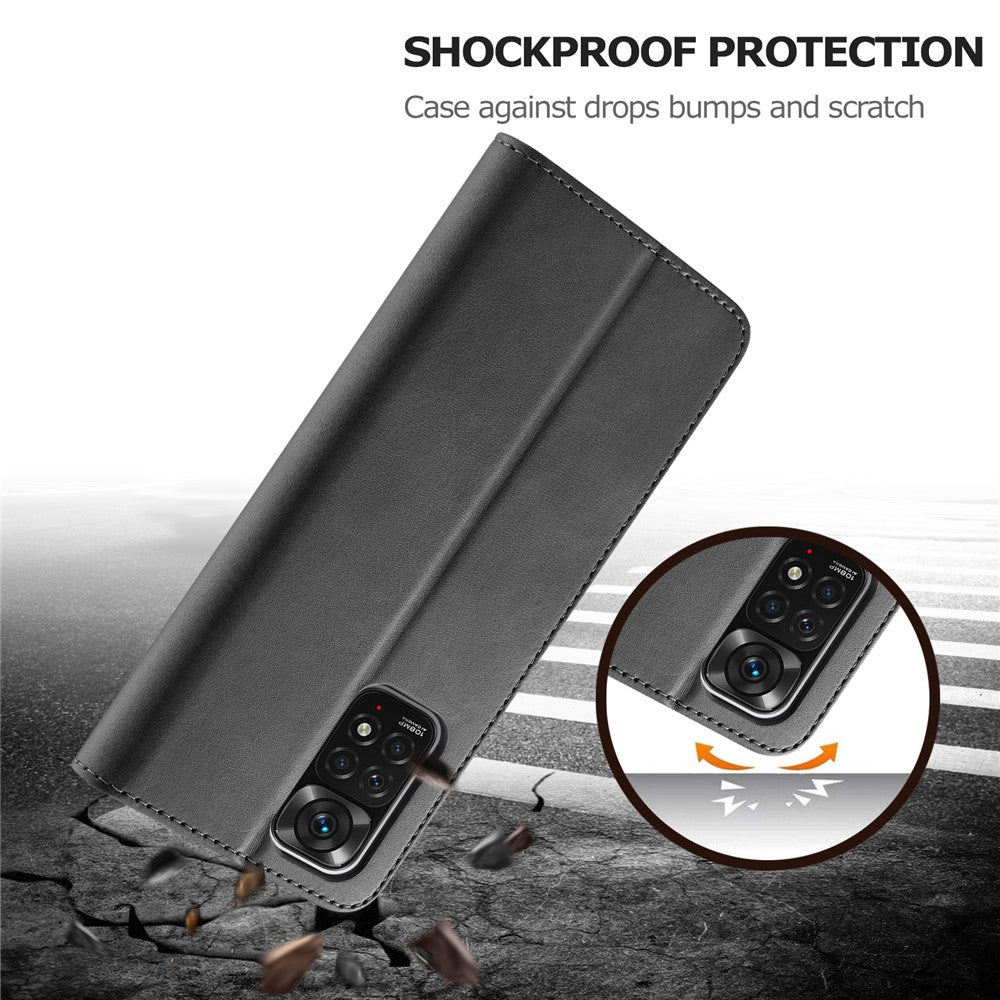 LC.IMEEKE For Xiaomi Redmi Note 12 Pro 4G / Note 11 Pro 4G (MediaTek) / Note 11 Pro 5G (Qualcomm) Leather Phone Cover Calf Texture Stand Wallet Case