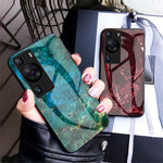 For Huawei P60 / P60 Pro Marble Pattern Phone Cover Tempered Glass+PC+TPU Anti-drop Case