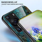 For Huawei P60 / P60 Pro Marble Pattern Phone Cover Tempered Glass+PC+TPU Anti-drop Case