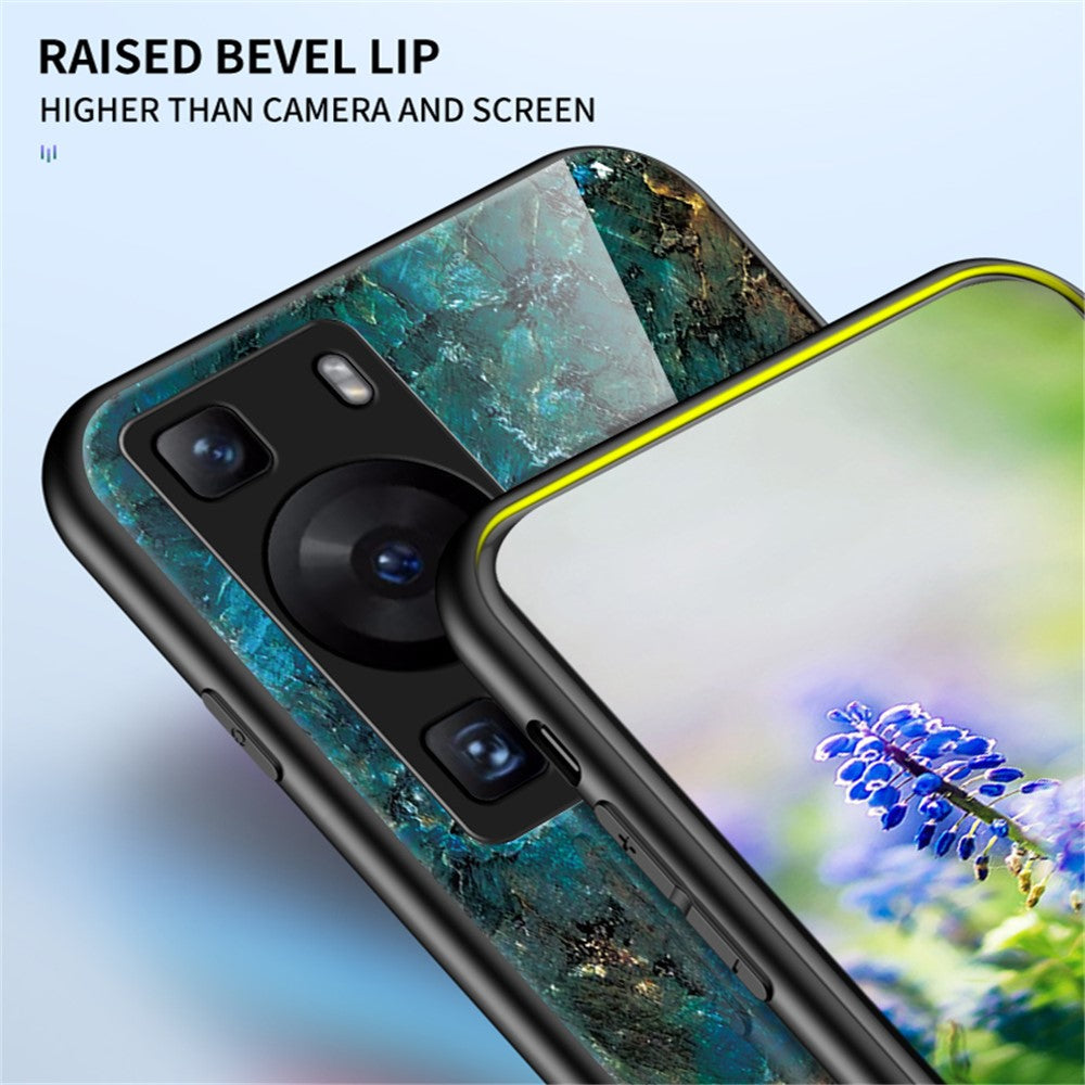 Huawei P60 / P60 Pro Marmormönster mobilskal Härdat Glas + PC + TPU Fallskyddande Skal
