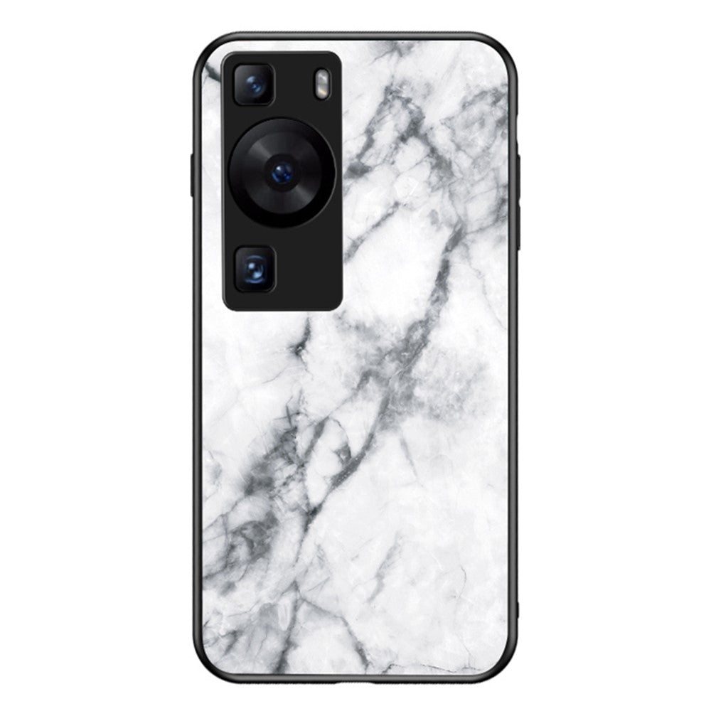 Huawei P60 / P60 Pro Marmormönster mobilskal Härdat Glas + PC + TPU Fallskyddande Skal